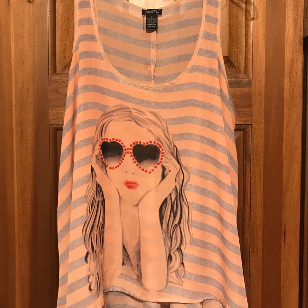 Pink and grey stripes with cool girl face